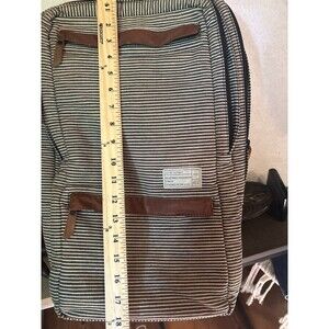 HEX Fleet Sonic Laptop Backpack Canvas Brown Cream Stripe Leather Trim Max 15"